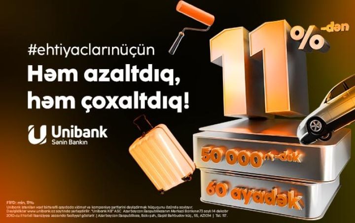 Unibank kredit faizini aşağı saldı, kredit məbləğini və müddəti artırdı!